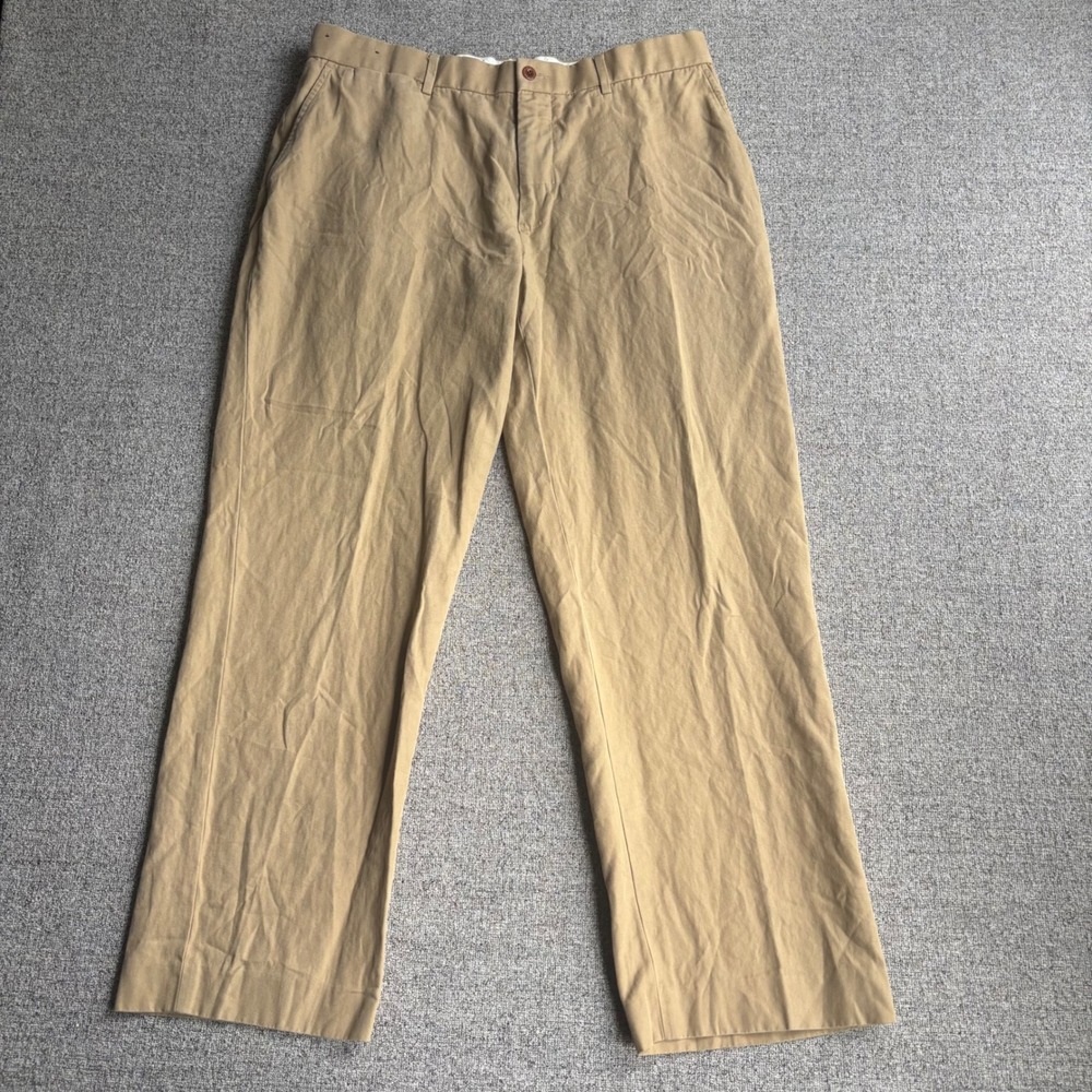 Polo Ralph Lauren Pants Mens 35x30 Linen Blend Tan Flat Front Khaki